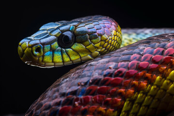 Obraz premium Macro view of colorful rainbow snake, eel moccasin. generative AI