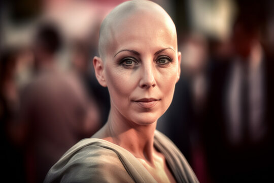 Beautiful bald white woman with shaved head. generative AI