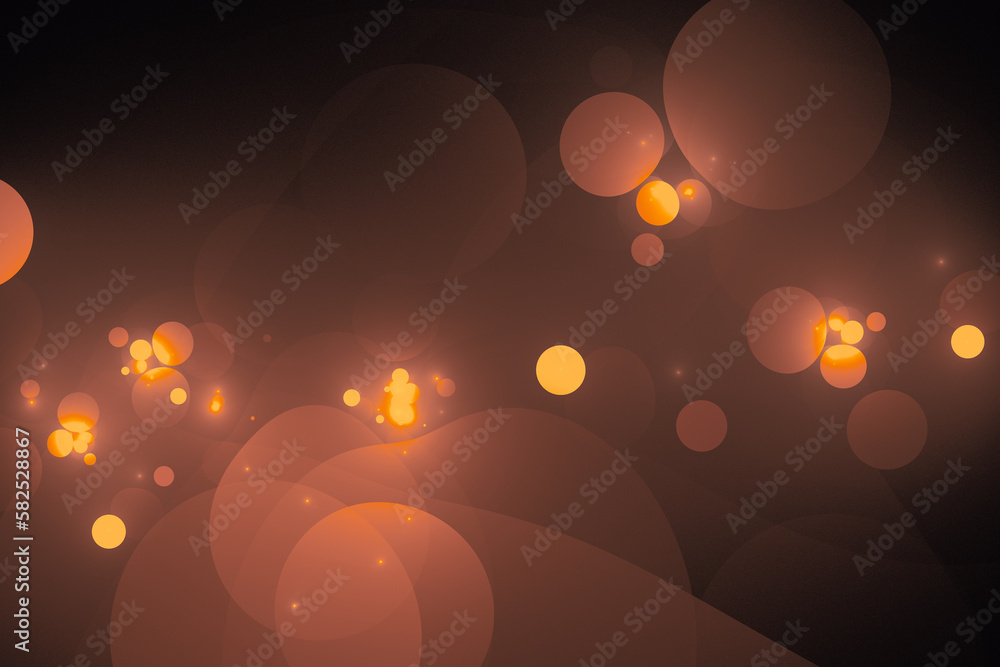 Poster dark orange translucent spheres on a black background. abstract fractal 3d rendering