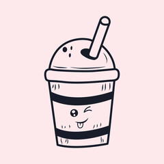 illustration of a cup of coffee, Soft Drink Doodle Cartoon Character Line Art