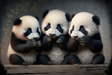 Three baby pandas