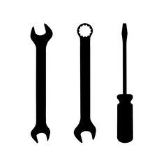 Set of  wrenchs and screwdrivers.  Wrench, screwdriver and gear icon. Vectors