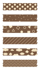 Set of brown washi tapes. Washi tapes collection with pattern in vector. Pieces of decorative tape for scrapbooks.