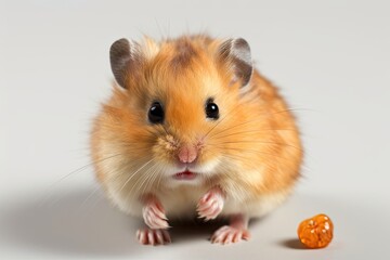 Hazelnut eating hamster on a white background. Generative AI