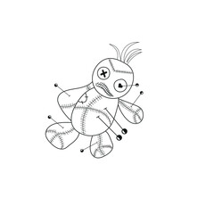 A voodoo doll with pins in a simple doodle style vector illustration