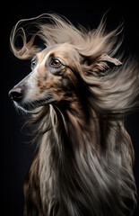 Naklejka na ściany i meble Generative AI photo illustration of Afghan Greyhound Dog in studio with feeling