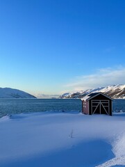 snowy landscape in tromso fjords, norway
