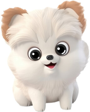 3D cute Pomeranian cartoon isolated on white, transparent background, PNG, Generative AI