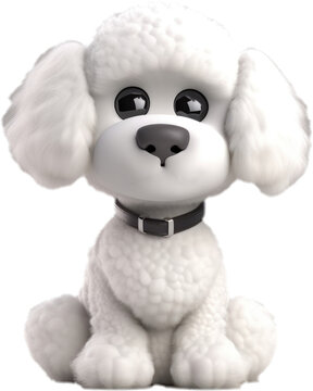 3D cute poodle cartoon isolated on white, transparent background, PNG, Generative AI