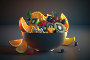 Fruit salad, healthy food. AI generative.