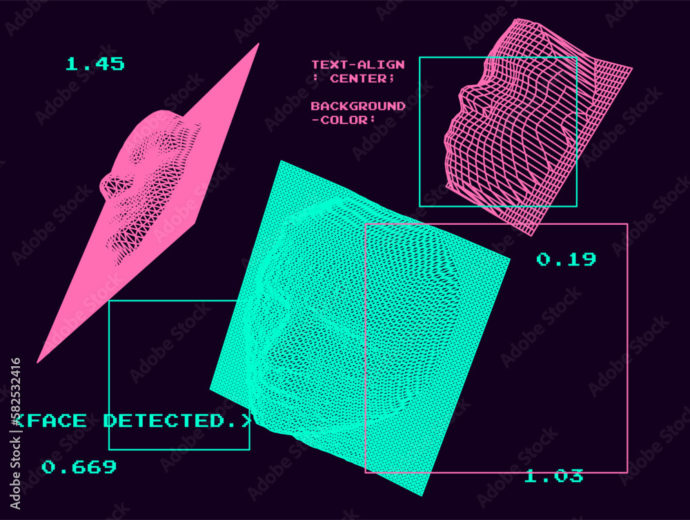 Aufkleber 3d face made of a polygonal mesh. conceptual illustration of face recognition systems.