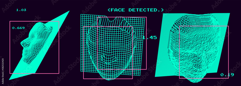 Aufkleber 3D face made of a polygonal mesh. Conceptual illustration of face recognition systems. 