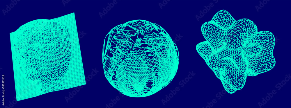 Poster 3d face made of a polygonal mesh. conceptual illustration of face recognition systems.