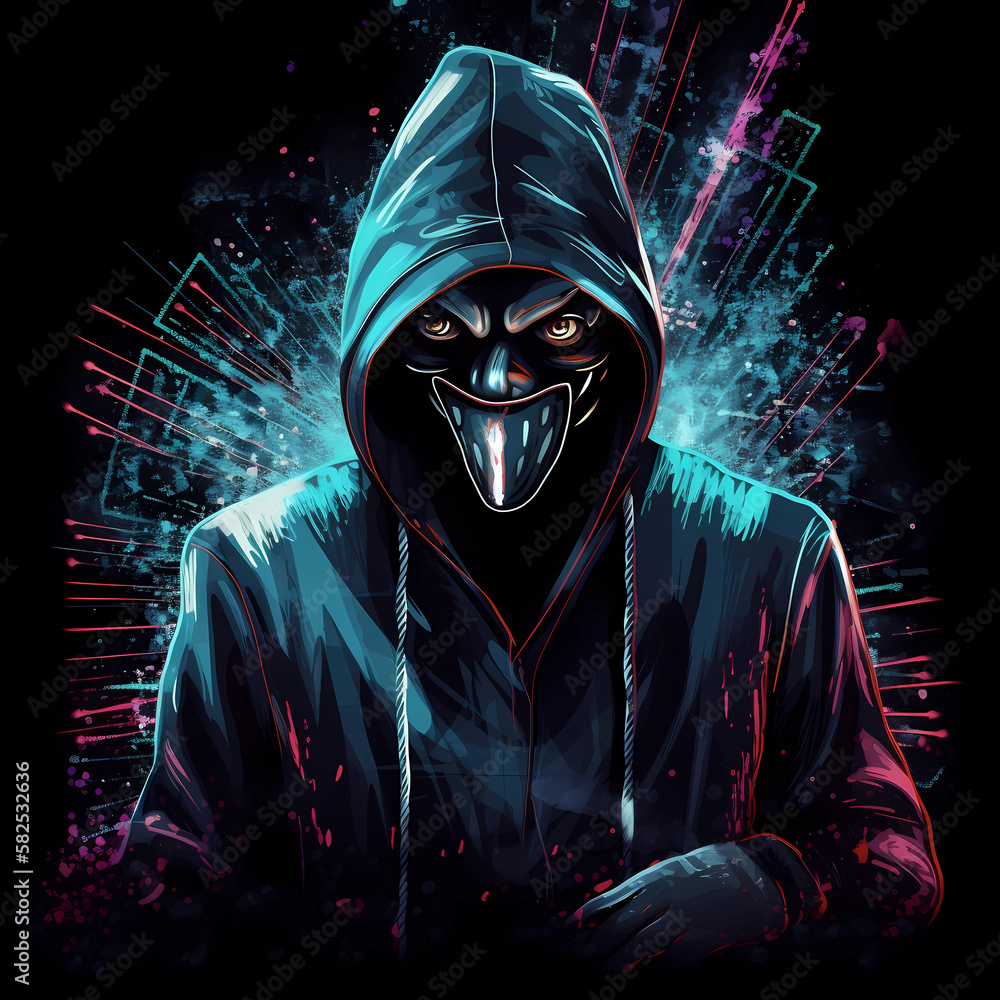 Poster hacker with hoodie. computer virus concept. cyber attack. generative ai