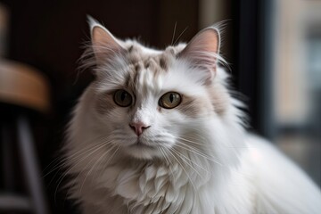 The lovely white and gray cat is sitting there. Generative AI