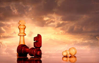 Chessboard and pieces in natural plan