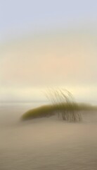 Hazy coastal landscape with dunes on a foggy bright day, generative ai