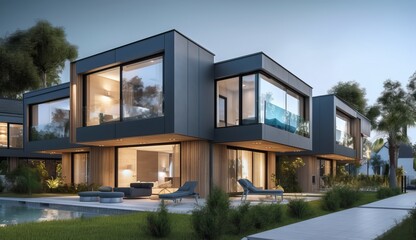 Luxury residential development with pool, generative ai
