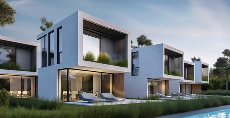 Luxury residential development with pool, generative ai