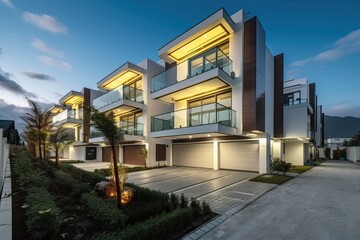 Luxury residential development with pool, generative ai