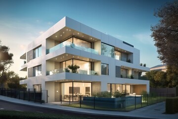 Fototapeta na wymiar Modern residential building with pool, generative ai