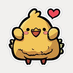 Obraz premium Cute Chicken love and happy expression sticker, flat cartoon style vector illustration with isolated background