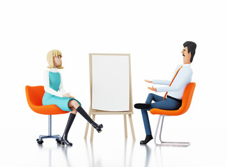 Business people having a meeting, sharing ideas, collaborating on project. 3D rendering illustration