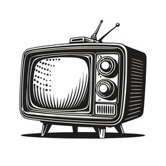 Obraz premium Hand drawn Retro TV set. Engraving woodcut style vector illustration.