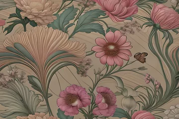 Gordijnen Romantic Floral Wallpaper with Vintage-Inspired Design with Generative AI © Yub