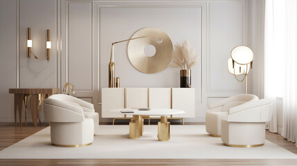 Minimalist White and Gold Living Room