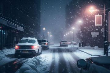 Abnormal record snowfall paralyzed infrastructure of city, cars got stuck in snow. Winter problem of town. Generation AI