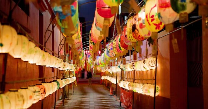 lantern hanging at outdoor in city at night