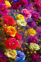 Summer flowers background with vivid intense colors. Generative Ai.