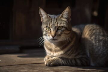 cat sit on wooden surface. Generative AI