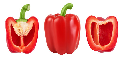 red sweet bell pepper half isolated on white background. Top view. Flat lay