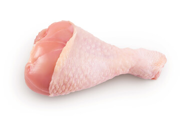 Raw chicken leg or drumstick isolated on white background with full depth of field. Top view. Flat lay