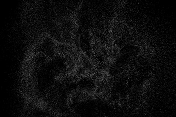 Distressed white grainy texture. Dust overlay textured. Grain noise particles. Rusted black background. Vector illustration. EPS 10.  