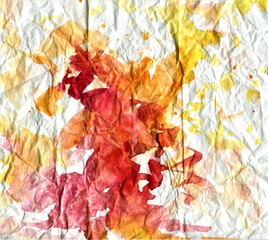 Autumn leaves on the wall, crumped paper abstract background