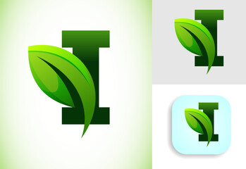 Initial I alphabet with a leaf. Eco-friendly logo concept. Graphic alphabet symbol for business and company identity.
