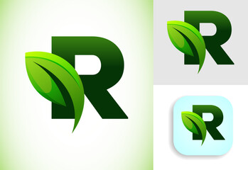 Initial R alphabet with a leaf. Eco-friendly logo concept. Graphic alphabet symbol for business and company identity.