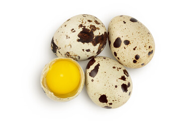 Raw quail egg isolated on white background with full depth of field. Top view. Flat lay