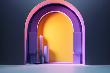 Fototapeta premium A 3D rendering of a modern, minimalistic wallpaper featuring an empty display stand for mock-ups and product showcases, generative by AI.