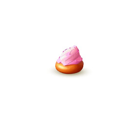 Obraz premium Portion of strawberry cartoon cake or brownie isolated on white background. Vector illustration