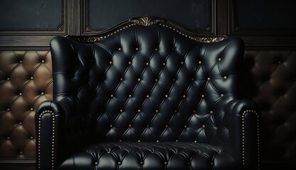 Minimalistic interior with antique charm: Black leather texture on antique furniture