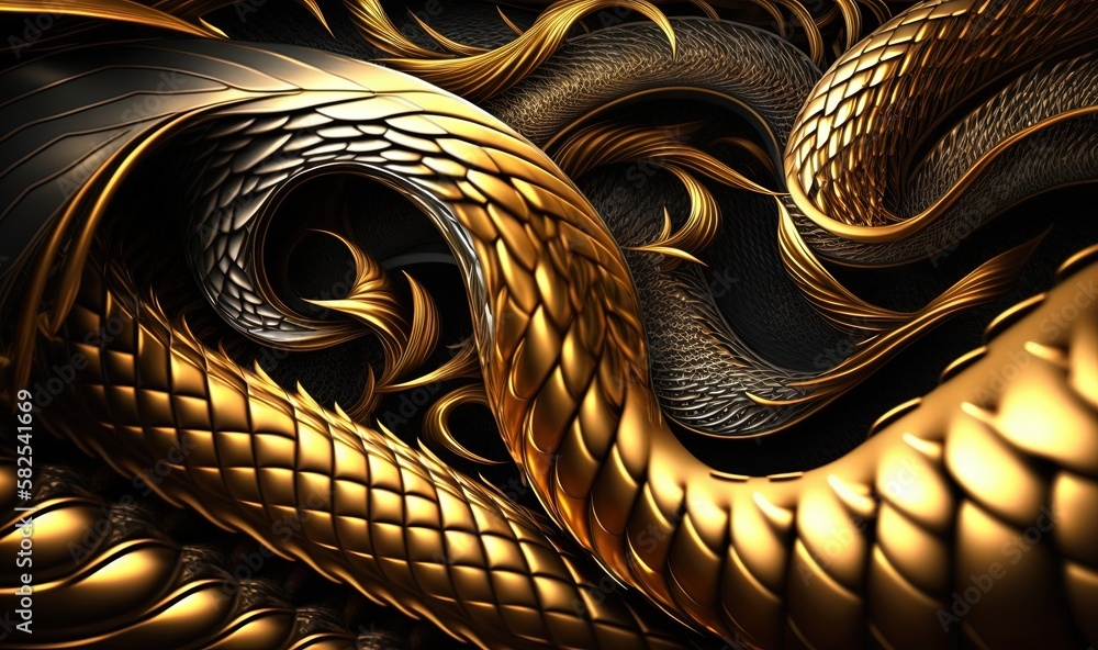 Aufkleber a gold and black snake pattern with a black and gold background and a black and gold snake on the le