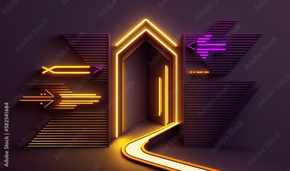 Aufkleber a neon tunnel with an arrow going into it and a glowing arrow going into it from the exit to the oth