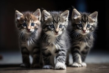 Kittens run around with beautiful faces, noses, eyes, and gray hairs. Generative AI