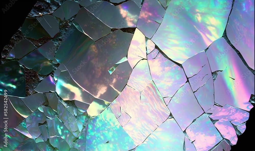 Poster a close up of a mirror with a pattern on it's side and a black background with a white and blue patt