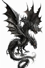 Black two-headed dragon isolated on white background. Portrait orientation. 