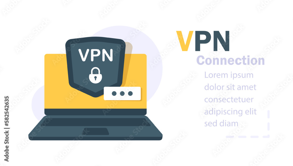 Poster laptop monitor shows vpn connection. virtual private network. security software for computers. moder